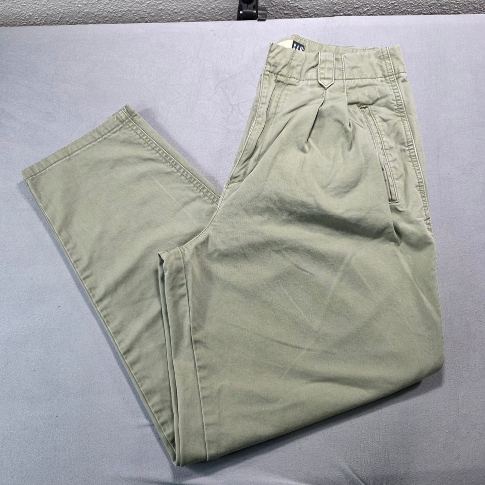GAP Pleated Fit Tapered Leg High Rise Olive Green Cotton Chino Pants Womens 4